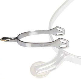 Equestro Eisenreitsporen aus Edelstahl mit gebogenem horizontalem Hahn Silber 30mm – Bild 1 von 1