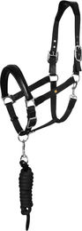 Produktbild von Equestro Ergonomic Lani New Set aus Halfter und Longiergurt für Pferde aus Biothane in Schwarz