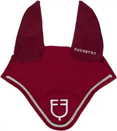 Produktbild von Equestro Fliegenhaube für Pferde aus Baumwolle mit Zugband in Silber und Rot