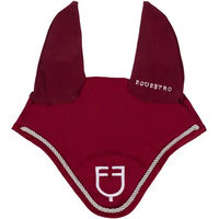 Produktbild von Equestro Fliegenhaube für Pferde aus Baumwolle mit Zugband in Silber und Rot