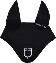 Produktbild von Equestro Fliegenhaube für Pferde aus Baumwolle Schwarz mit Zugband