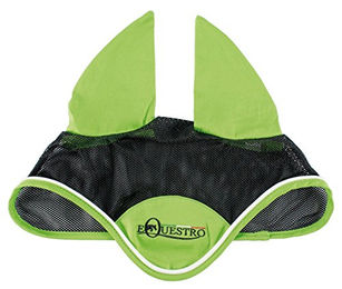 Equestro Fliegenhaube für Pferde mit weißem Zierband aus Baumwolle in Lime/Nero – Bild 1 von 2