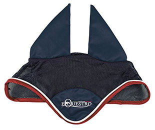 Equestro Fliegenhaube für Warmblut Pferde mit weißem Zierband in Navy/Rosso aus Baumwolle – Bild 1 von 2