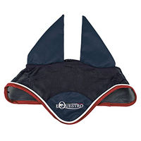 Produktbild von Equestro Fliegenhaube für Warmblut Pferde mit weißem Zierband in Navy/Rosso aus Baumwolle