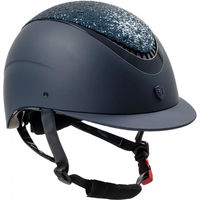 Produktbild von Equestro Galaxy Reithelm Damen Blau mit Strasssteinen und kleinem Visier aus Kunstleder