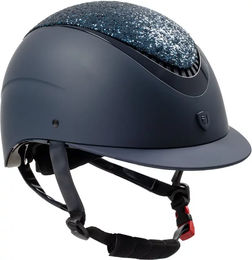 Equestro Galaxy Reithelm für Damen in Blau mit kleinem Visier und Strasssteinen aus Kunstleder – Bild 1 von 2