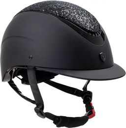 Equestro Galaxy Reithelm für Damen mit kleinem Visier und Strasssteinen in Schwarz aus Kunstleder – Bild 1 von 2