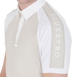 Produktbild von Equestro Herren Reitshirt Slim Fit Turnierpolo aus Baumwolle Sommer Weiß oder Beige Größe S