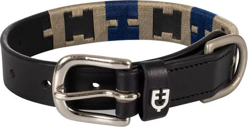 Produktbild von Equestro Hundehalsband aus Leder mit geometrischem Muster Polo H Schwarz Bunt 25 cm