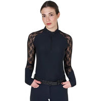 Produktbild von Equestro Langarmtrainingspolo Damen Reitshirt aus Baumwolle Schwarz XL