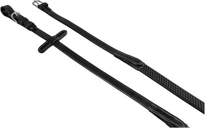 Produktbild von Equestro Leder- und Gummizügel für englisches Zaumzeug Schwarz für Vollblut Pferde