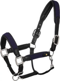 Produktbild von Equestro Lederhalfter für Pferde mit geflochtenen Nylon-Einsätzen Full Schwarz Blau