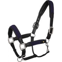 Produktbild von Equestro Lederhalfter für Pferde mit geflochtenen Nylon-Einsätzen Full Schwarz Blau