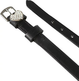 Produktbild von Equestro Lederriemen mit verzierten Schnallen für Pferde Sporenhalter Schwarz Silber
