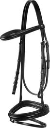 Produktbild von Equestro Lederzaumzeug für Englischreiten mit Gummi-Zügel in Schwarz für Vollblut