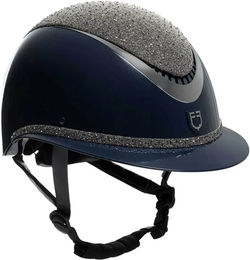 Equestro Luxury Reithelm für Damen mit Strass aus Kunstleder in Blau Größe S – Bild 1 von 6