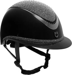 Equestro Luxury Reithelm für Damen mit Strass nach EN 1384-2023 in Schwarz und Silber Größe L – Bild 1 von 6