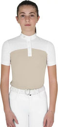 Equestro Mädchen Turnier Polo Reitshirt aus perforiertem Stoff Sommer Beige Grösse 8 Jahre – Bild 1 von 1