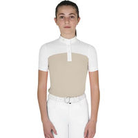Produktbild von Equestro Mädchen Turnier Polo Reitshirt aus perforiertem Stoff Sommer Beige Grösse 8 Jahre