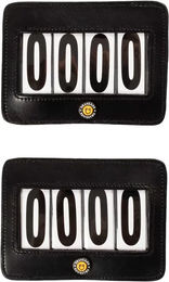 Produktbild von Equestro Nummernhalter für Reitsport aus Leder in Schwarz und Transparent 12x8 cm