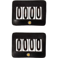 Produktbild von Equestro Nummernhalter für Reitsport aus Leder in Schwarz und Transparent 12x8 cm