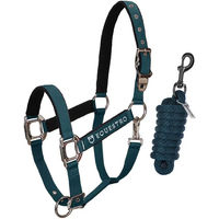 Produktbild von Equestro Nylon-Pferdehalfter Modell Shiny Fittings in Grün für Vollblut