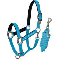 Produktbild von Equestro Pferd Halfter aus Nylon mit Shiny Fittings in Türkis Größe Full