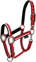Produktbild von Equestro Pferdehalfter aus Nylon für Ponys in Weiß mit rotem Rand