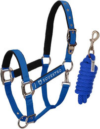 Produktbild von Equestro Pferdehalfter aus Nylon mit Shiny Fittings in Blau für Vollblut