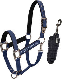 Produktbild von Equestro Pferdehalfter aus Nylon mit Shiny Fittings in Blau für Vollblut