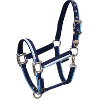 Produktbild von Equestro Pferdehalfter mit Fleecepolsterung und Karabinerhaken in Weiß-Blau