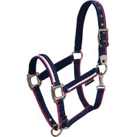 Produktbild von Equestro Pferdehalfter mit Fleecepolsterung und Karabinerhaken in Weiß-Blau für Vollblut