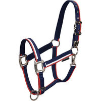Produktbild von Equestro Pferdehalfter mit Fleecepolsterung und Karabinerhaken in Weiß-Blau Größe M