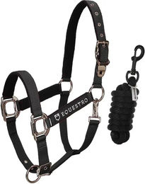Produktbild von Equestro Pferdehalfter Modello Shiny Fittings aus Nylon in Schwarz für Vollblut