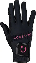Equestro Reithandschuhe aus technischem Gewebe Schwarz-Fuchsia mit buntem Logo Größe 7.5 – Bild 1 von 8