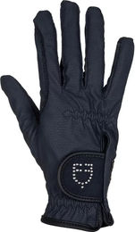 Produktbild von Equestro Reithandschuhe für Damen mit Glitzerlogo aus Stoff in Blau oder Schwarz Größe S