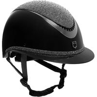 Produktbild von Equestro Reithelm für Damen mit Strass aus Kunstleder in Schwarz und Silber nach EN 1384-2023