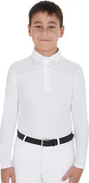 Equestro Reitshirt Competition Jersey Langarm-Poloshirt für Kinder in Weiß 12 Jahre – Bild 1 von 2