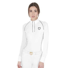 Produktbild von Equestro Reitshirt Damen Langarm Polo Weiß XS mit Mesh-Einsatz