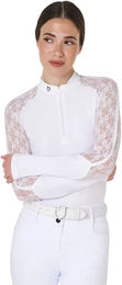 Produktbild von Equestro Reitshirt Damen Langarm-Trainingspoloshirt aus Baumwolle Weiß XL