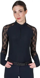 Equestro Reitshirt Damen Langarmtrainingspolo aus Baumwolle Schwarz Größe L – Bild 1 von 2