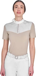 Equestro Reitshirt Damen Sommer Polo mit Strassdetails Beige XS – Bild 1 von 1