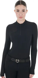 Produktbild von Equestro Reitshirt für Damen als technisches Longsleeve-Polo für den Winter in Schwarz XS