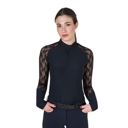 Produktbild von Equestro Reitshirt Lace Polo Shirt Black Label Collection für Damen in Schwarz