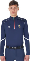 Produktbild von Equestro Reitshirt Langarm Polo für Herren mit italienischer Flagge und Reißverschluss Blau Größe L