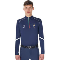 Produktbild von Equestro Reitshirt Langarm Polo für Herren mit italienischer Flagge und Reißverschluss Blau Größe L