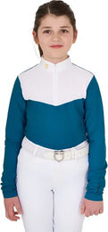 Produktbild von Equestro Reitshirt Mädchen Langarm-Zip-Polo Competition Blau Weiß Grösse 12 Jahre