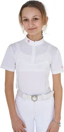 Produktbild von Equestro Reitshirt Mädchen Turnier Polo aus perforiertem Stoff Weiß Größe 12 Jahre