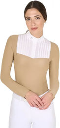 Produktbild von Equestro Reitshirt Polo Langarm Damen Beige Baumwolle