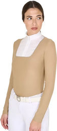 Produktbild von Equestro Reitshirt Polo Langarm Damen Beige Baumwolle Winter Größe S
